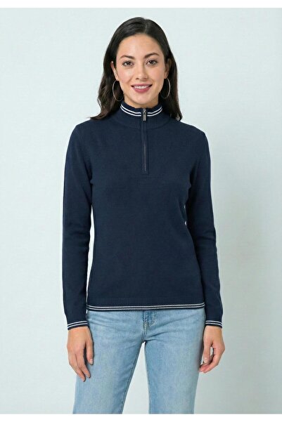 Felix Hardy Women's Half Zipper Sweater - Navy Blue