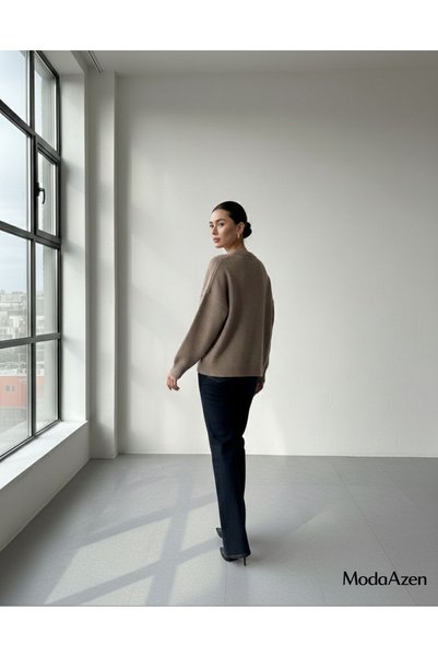 ModaAzen Mink Crew Neck Oversize Women's Knitwear Sweater