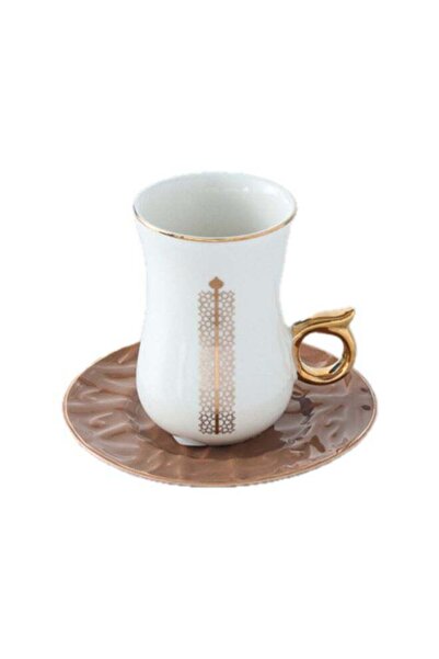 Bien Servi 6-Piece Elegant Design High Quality Turkish Tea Set White and Brown