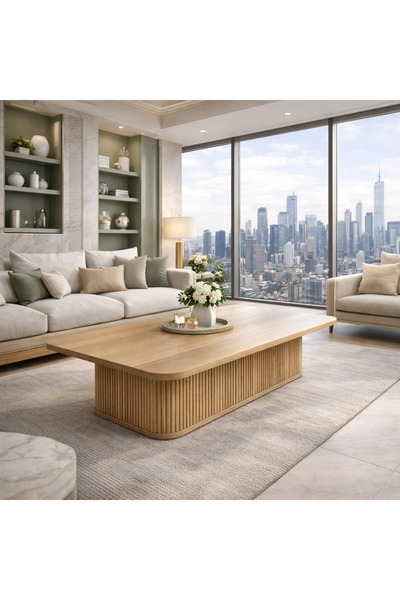 MadamWood Premium Orta Sehpa | Flüt (Ribbed) Gövde | Modern Tasarım