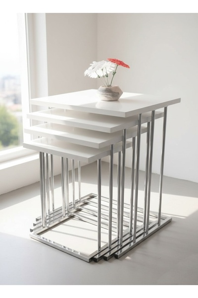 Zigon 4lü sehpa gümüş beyaz 18 mm mdf