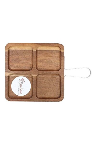 Bien Servi Square Shaped Acacia Serving Tray with Handle Brown and Silver 24 ...