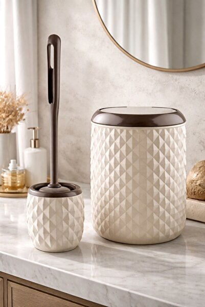 decorev Pineapple Patterned 2-Piece Bathroom Bucket and Toilet Brush Set