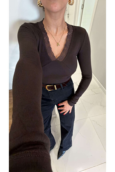 BİRCANÇİL Hefta Brown Lace Detailed Blouse