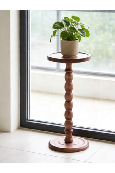 Mtanvxay طاولة قهوة دائرية متحركة بأرجل من الخشب الصلب، مثالية للفناء أو الحد...