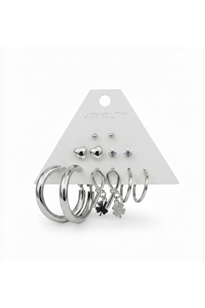 stainless steell طقم أقراط من الفولاذ المقاوم للصدأ باللون الفضي 12 قطعة (6 أ...