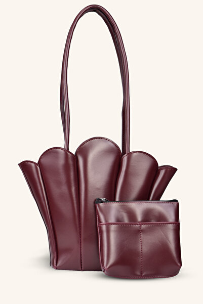 birizmoda Geantă de mână și de umăr aurie - Roșu Claret