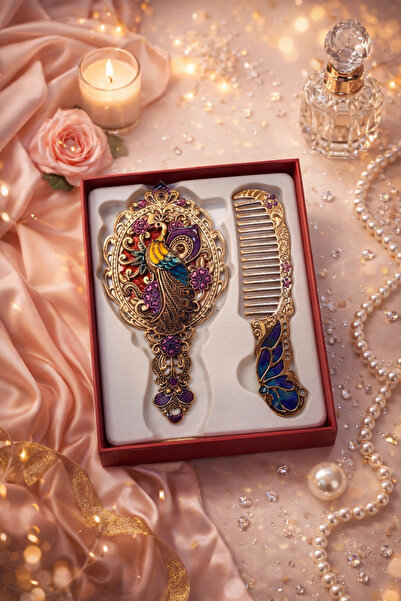 seymenbıçakçılık Motifli El Aynası & Tarak Seti | Vintage Gold Şık Tasarım | ...