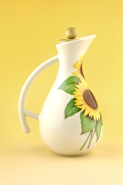 Bursa Porselen Dekor Sunflower Vacuum Wooden Lid Oil Container