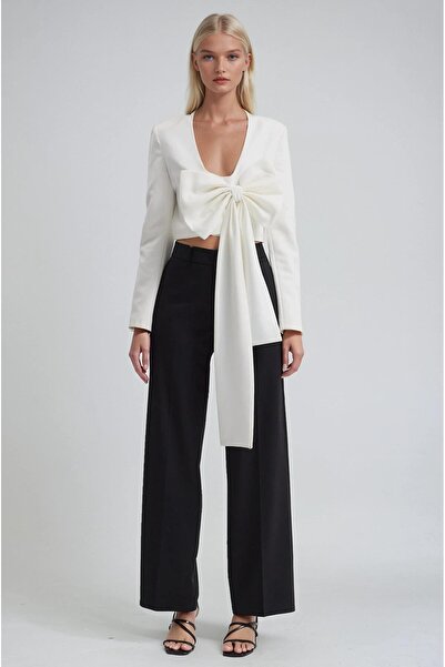 Lijuri Deep v-neck crop blazer jacket with big bow detail 6188