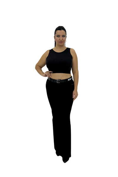 carmito Plus Size High Waist Loose Leg Knitted Women's Trousers with Gatherin...