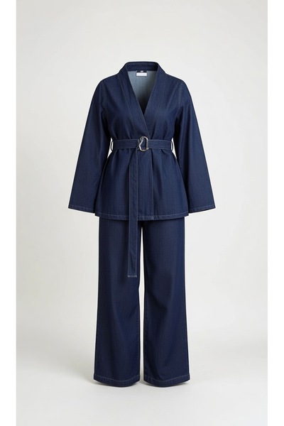 Suedcollection İkili kemer detaylı kot takım