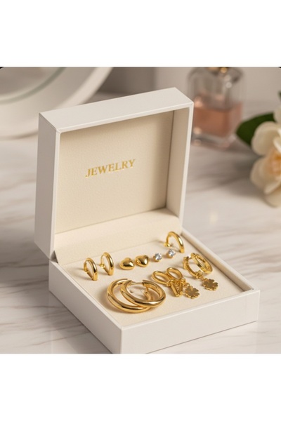 stainless steell gold renk 12 adet (6 çift) paslanmaz çelik küpe set 2