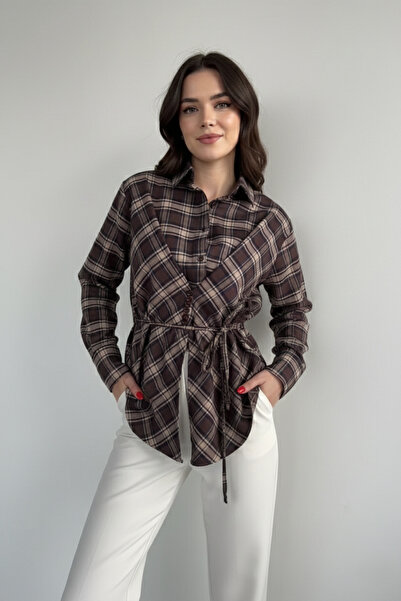 azragül giyim Plaid Patterned Shirt with Button Detail