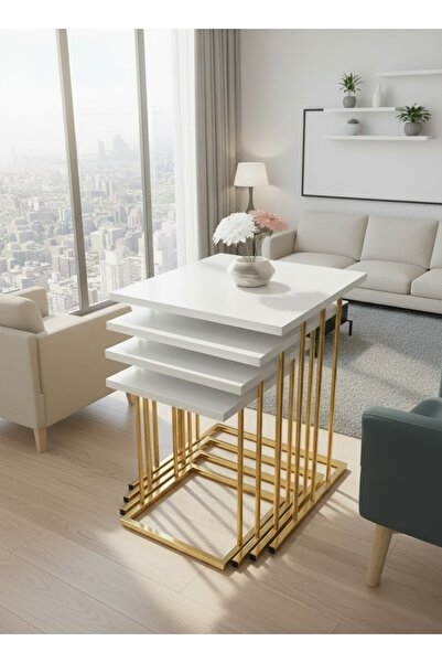 Zigon 4lü sehpa altın beyaz 18 mm mdf