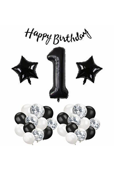 SİNDA Siyah Beyaz Temalı Doğum Günü Partisi Seti - Yaş Günü Konsepti