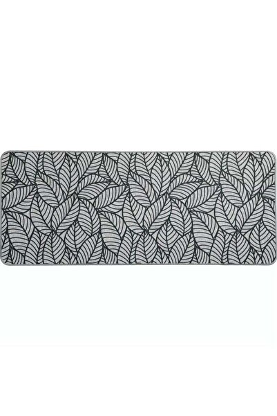 Luance Jungle Leaf Printed Rectangular Kitchen Mat Grey and Black 50 x 120 cm