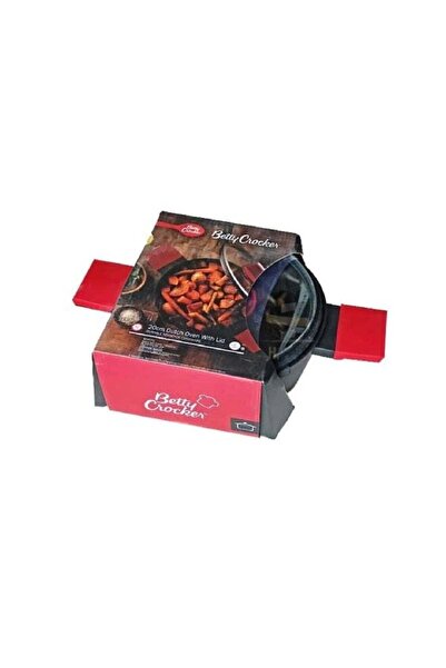 BETTY CROCKER Durable Non-Stick Dutch Oven with Glass Lid Black and Red 20 cm