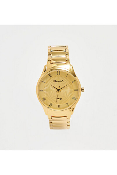 Omax ساعة يد رجالية تناظرية بسوار من الفولاذ المقاوم للصدأ الذهبي - 42 مم