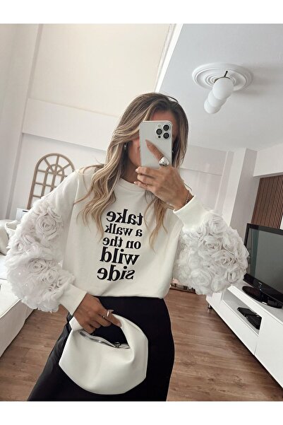 KASİDE GÜLLÜ ÜÇ BOYUTLU ŞARDONLU SWEAT
