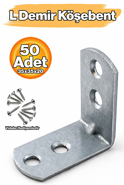 Badem10 L Demir Gönye Metal Yuvarlak Başlı 20x35x35 mm 50 Adet Köşe Birleştir...