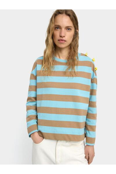 PARFOIS Çizgili Sweatshirt %100 Pamuk