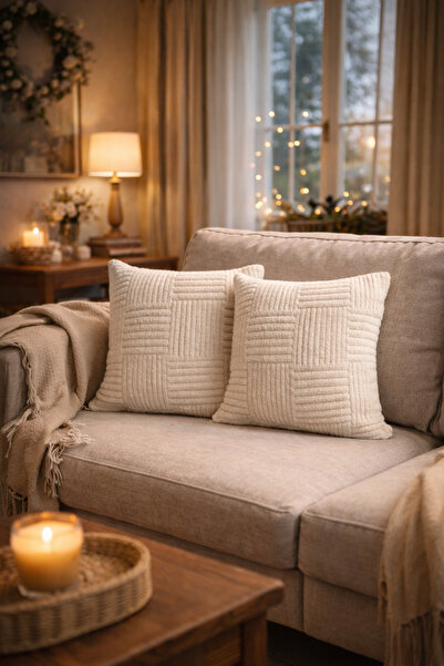 OTEXSA Embossed Patterned Soft Textured Throw Pillow Cover Set of 2 – Cream D...