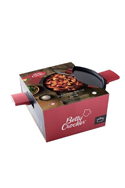 BETTY CROCKER Durable Non-Stick Dutch Oven with Glass Lid Black and Red 24 cm