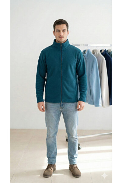 CALİA Men's Petrol High Collar Full Zipper Winter Fleece Sweatshirt Cardigan ...