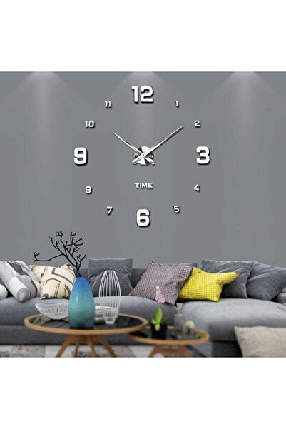 Generic 3D Wall Clock With Mirror Number Stickers Silver 39x39inch