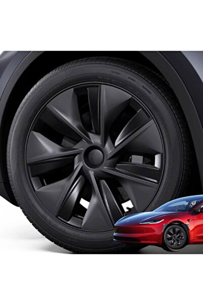 RAMM Tesla Model Y Twin Simetri Jant Kapağı 19 İnç - (4 Adet) - Siyah + Koyu Gri