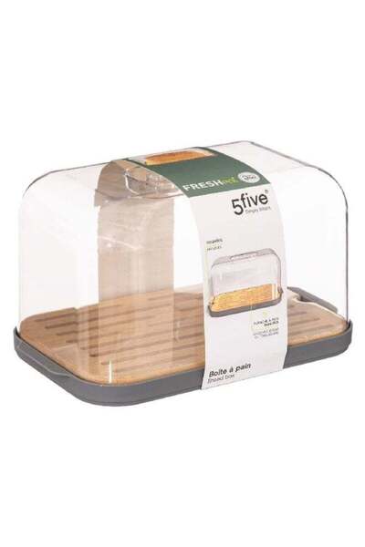 Five Simply Smart علبة خبز بلاستيكية وخيزران من فريش إيت، شفافة وبيج، 29 سم