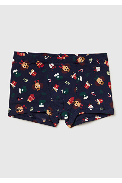United Colors of Benetton Erkek Çocuk Lacivert Yılbaşı Desenli Boxer