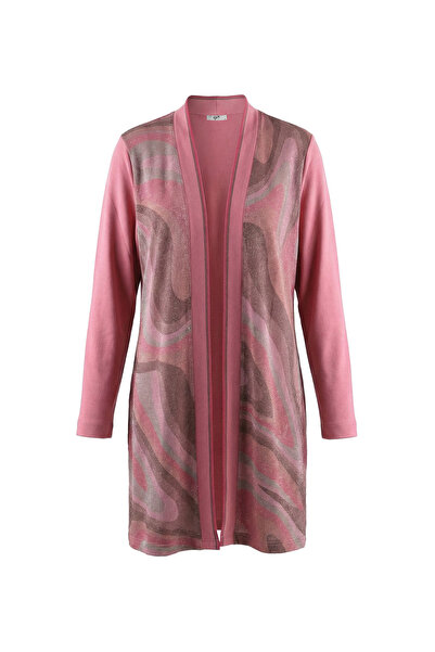 Tığ Triko Γυναικεία Ζακέτα Πλεκτή από Ραγιόν με τύπωμα - Ροζ Πούδρα