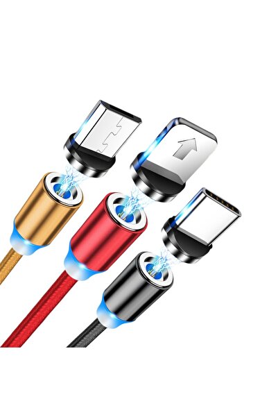 TodayShop Cablu de încărcare magnetică 3 în 1 cu LED - Lightning, USB-C, Micr...