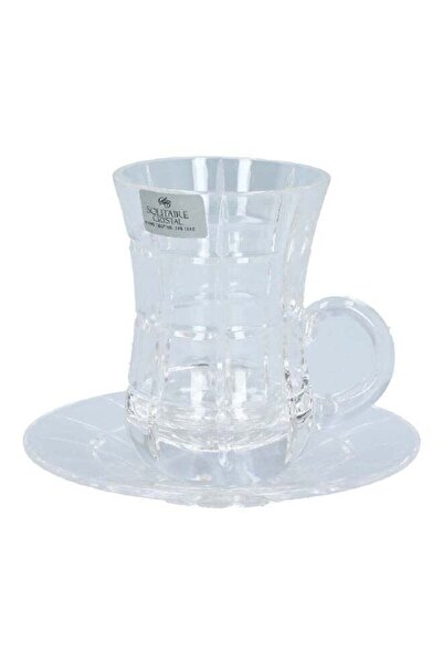 Solitaire Crystal 12-Piece Arabic Square Firm Handle Tea Cup and Saucer Set C...