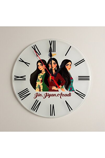 ZERYA Ceas de perete cu numere romane și motiv feminin Jin Jiyan Azadi