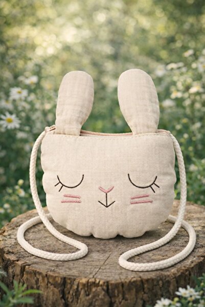 Me&On WEAR Sevimli Tavşan Figürlü Kız Çocuk Omuz Çantası – Pamuk Kumaş Mini Ç...