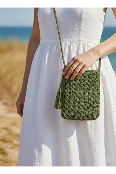 ExeCanta El Örmesi Bohem Telefon ve Omuz Çantası – Püskül Detaylı Naturel Has...