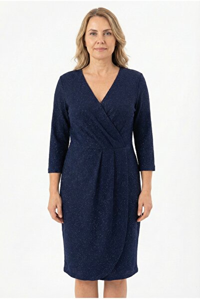 NAR ÇİÇEĞİ GİYİM Simli Esnek Kumaş Trvukar Kol Büzgülü Diz Altı Elbise