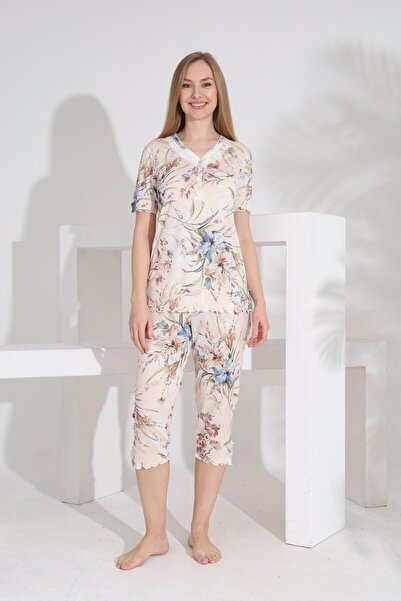 Evia Angelique Bamboo Fabric Short Sleeve Women's Capri Set 22274