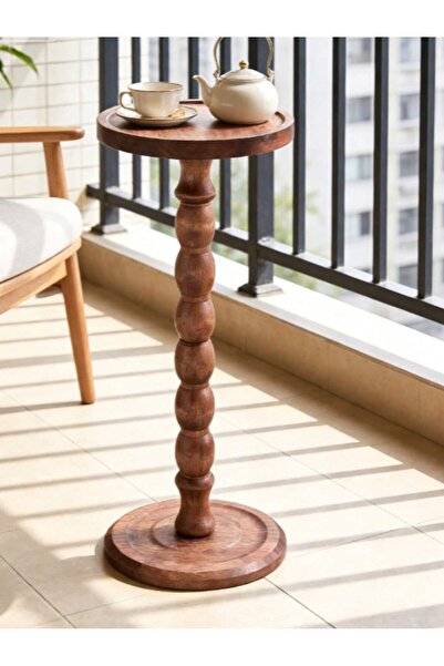 Mtanvxay Natural Material Sofa Side Table Small Round Table with Solid Wood L...