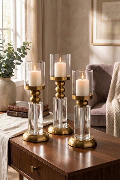 AbajurAksesuar Alessia Bronz Üçlü Mumluk