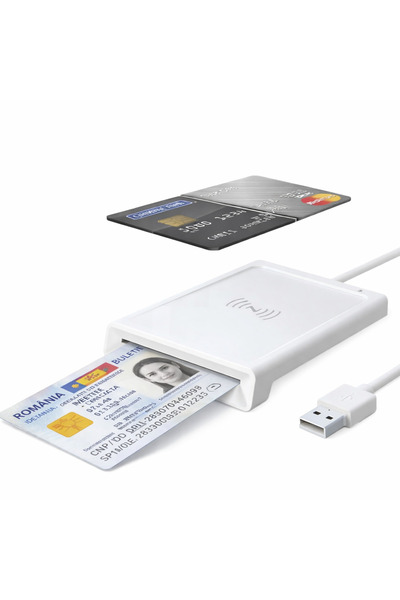 BALQRA Cititor smart 2 in 1 pentru carduri, USB 2.0, Alb