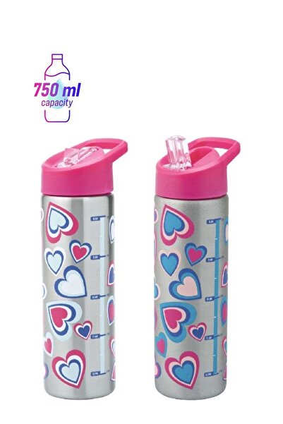 Generic Smash Heart Printed Stainless Steel Color Changing Water Bottle Silve...