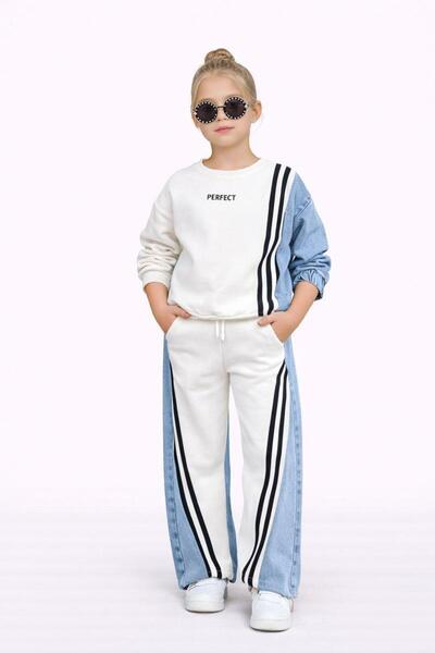 RAPAPA Set trening pentru fete, cu dungi și detalii din denim, cu 2 fire 43127B