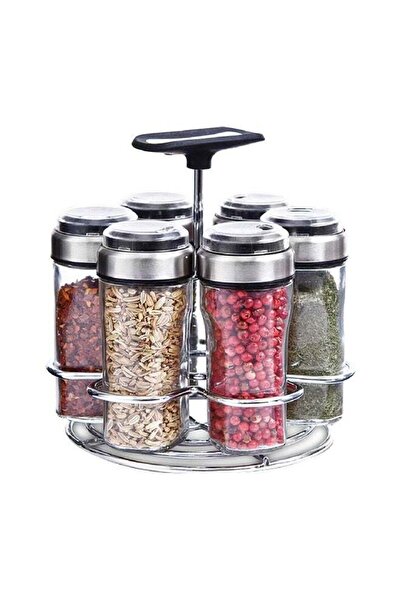 Elemental Kitchen 6-Piece Seasoning Shaker Jar Set with Rack Clear and Silver...