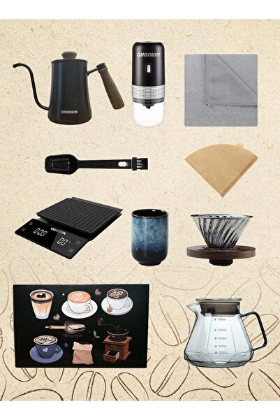CHOIWIN V60 Coffee Maker Set, 9-Piece Electric Coffee Grinder Drip Coffee Mak...