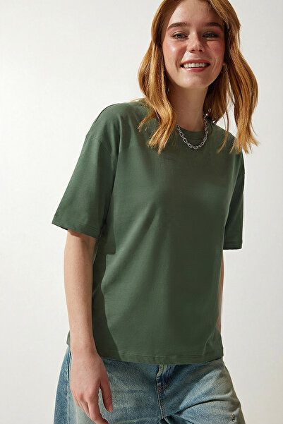 Lovelyİstanbul Oversize Basic Pamuklu Örme T-shirt LZE0004 HAKİ