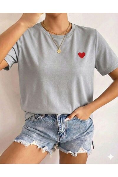 FAVORİST Tricou alb pentru damă cu imprimeu inimă